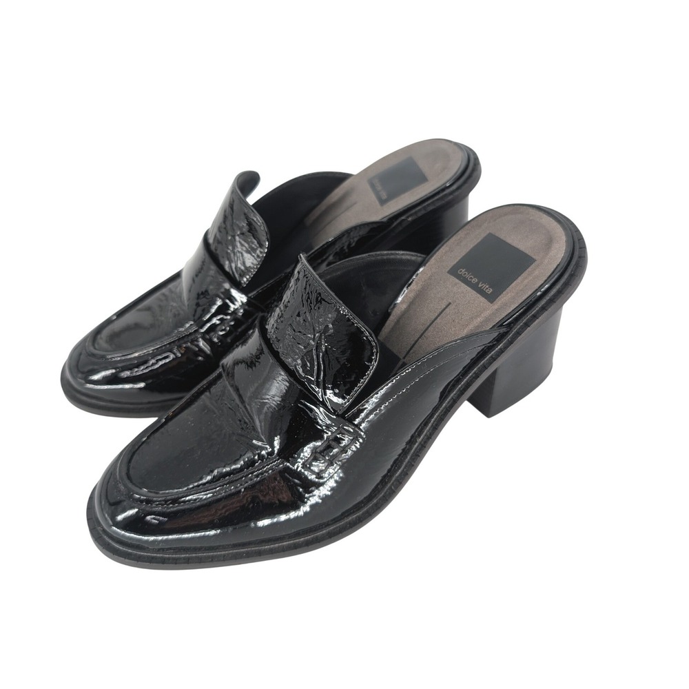 Dolce Vita Mali Heeled Loafer Mule Women 8.5 Black Patent Leather Block Heel